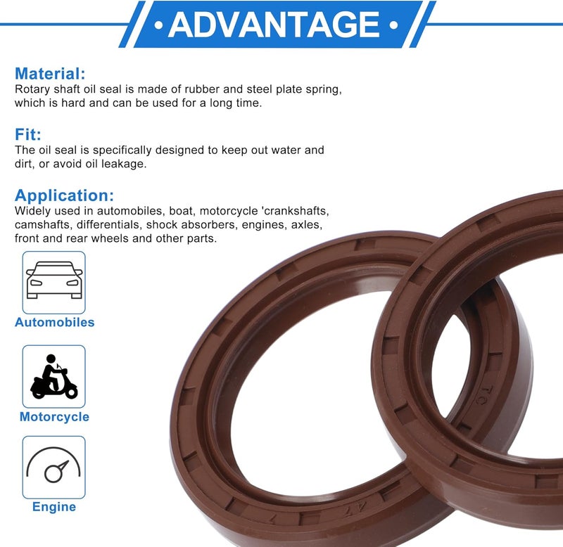 VekAuto Universal Oil Seal TC Double Lip W Steel Spring Seal Ring Rotary Shaft Seal 35x47x7mm High Pressure FKM Rubber Brown 2 Pcs - Image 4